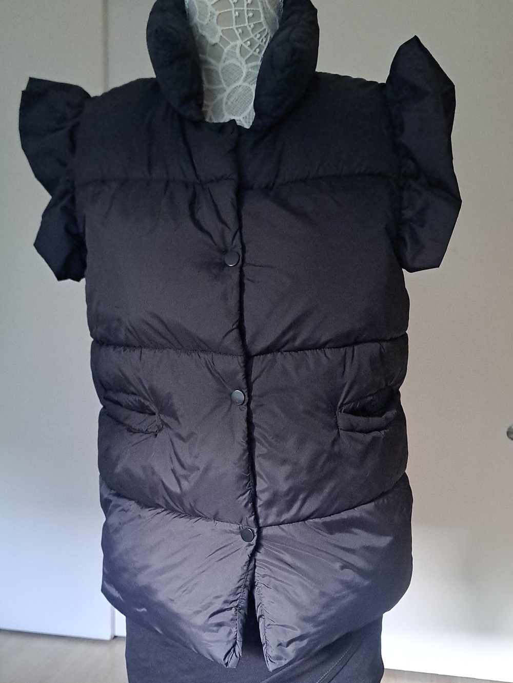 Women's Black Puffer Vest with Short Sleeves